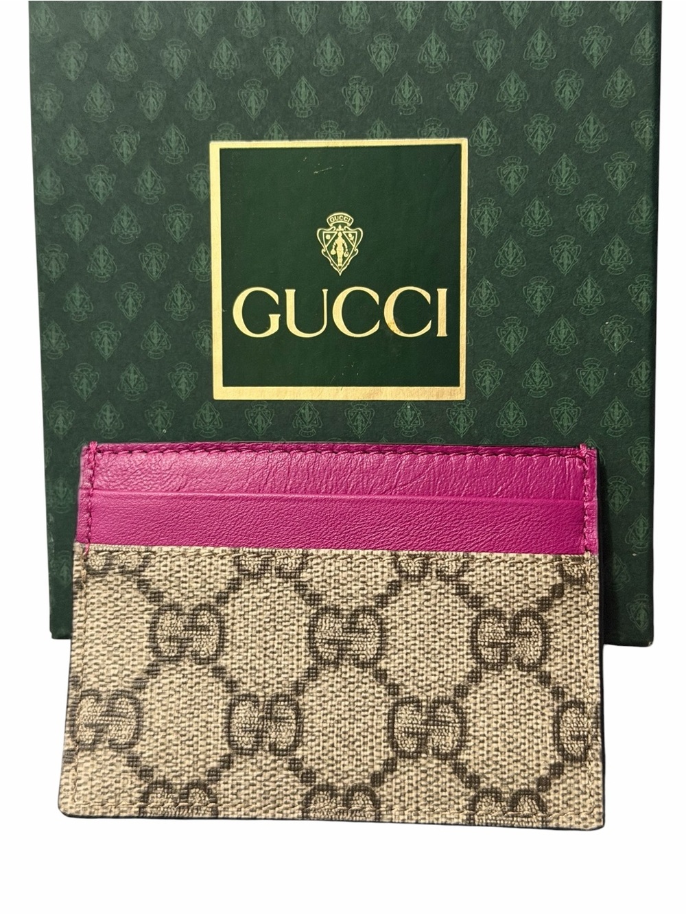 Gucci Pink and Beige Gg Supreme Card Holder